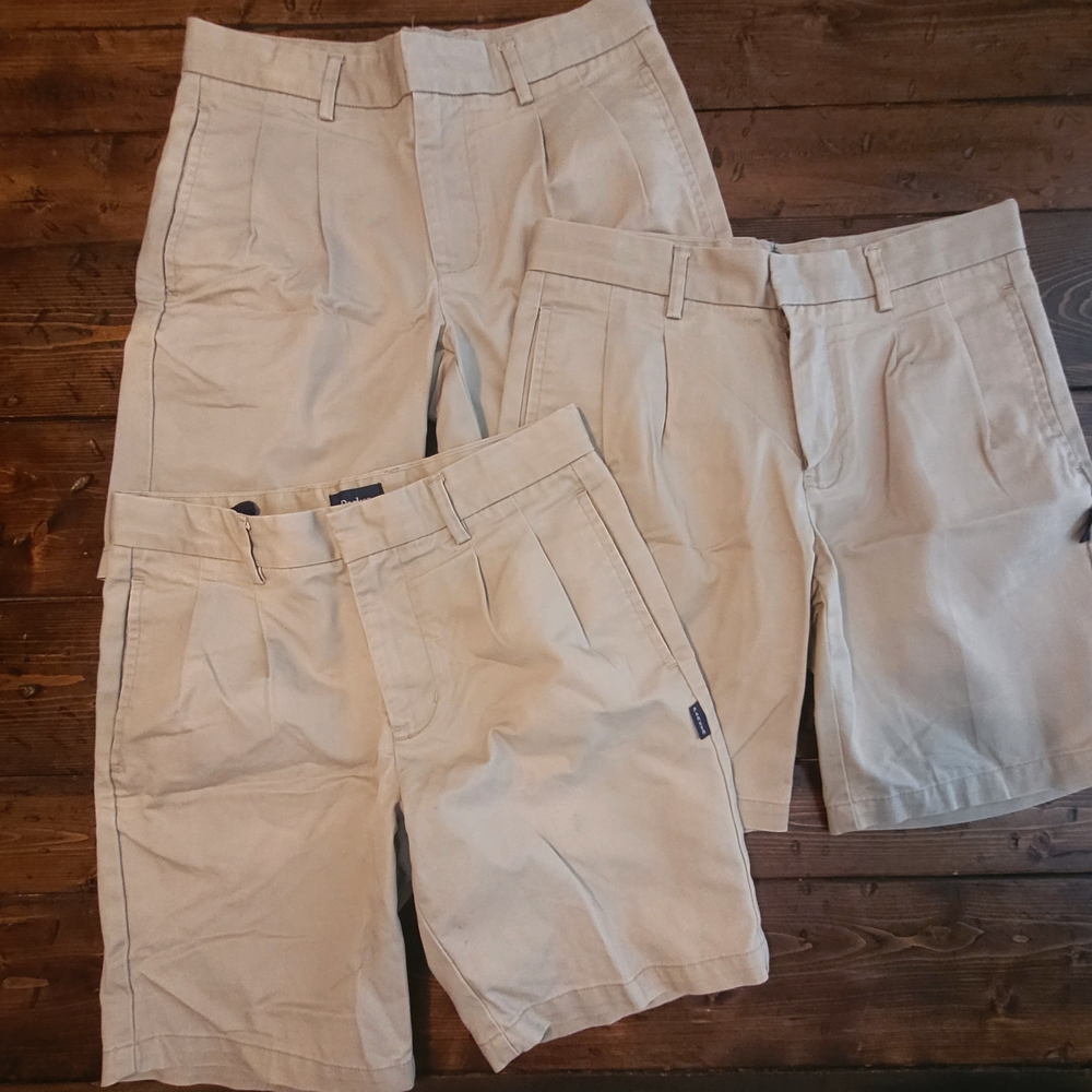 Three Pair Parker Khaki Uniform Shorts, Size 28 Husky